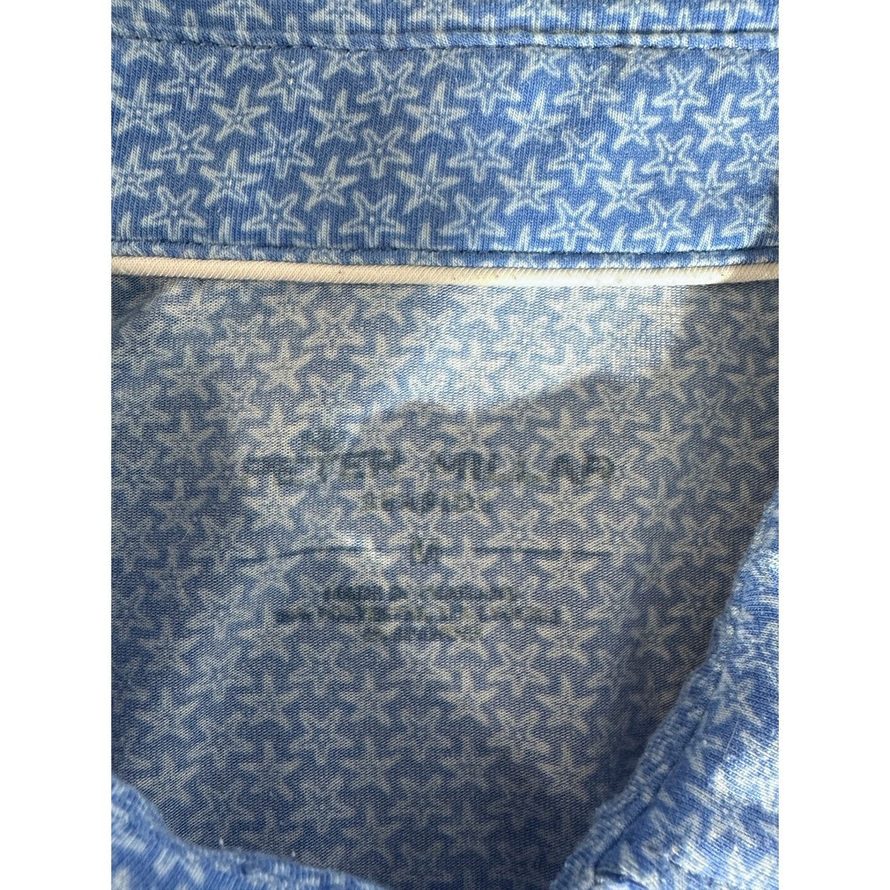Peter Millar Seaside Performance Polo Shirt Mens Blue Star Print Size Large Golf - Picture 6 of 10